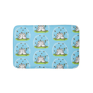 Cute sheep friends and butterflies cartoon bath mat