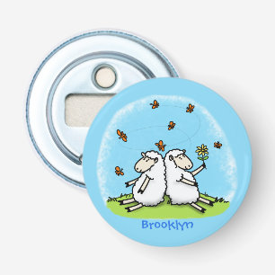 Cute sheep friends and butterflies cartoon bottle opener