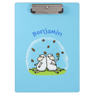 Cute sheep friends and butterflies cartoon clipboard