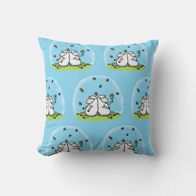 Cute sheep friends and butterflies cartoon  cushion (Front)