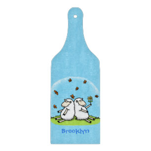 Cute sheep friends and butterflies cartoon cutting board