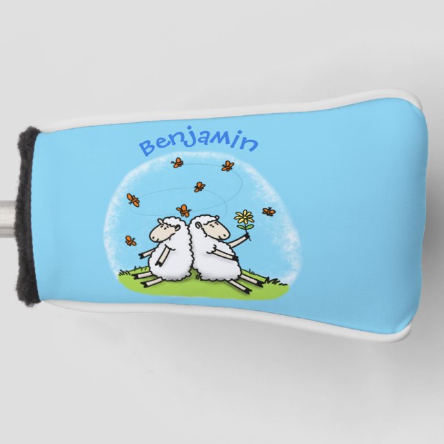 Cute sheep friends and butterflies cartoon golf head cover (Front)