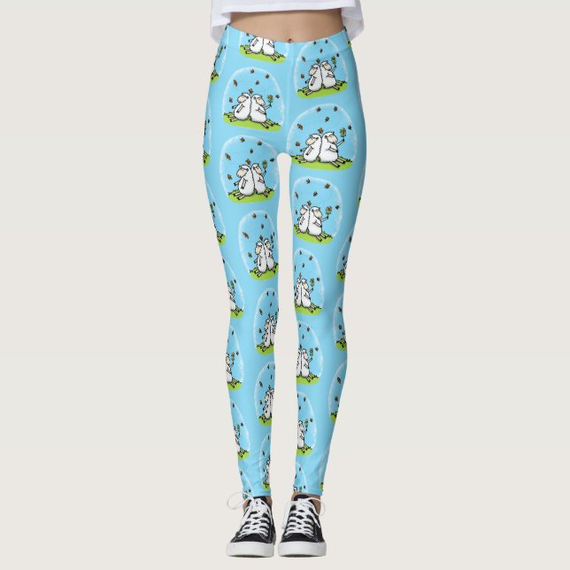 Cute sheep friends and butterflies cartoon leggings (Front)