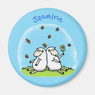 Cute sheep friends and butterflies cartoon magnet