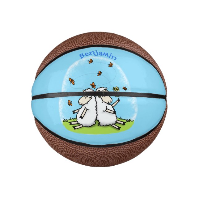 Cute sheep friends and butterflies cartoon mini basketball (Front)