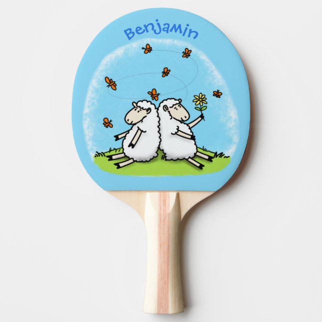 Cute sheep friends and butterflies cartoon ping pong paddle (Front)