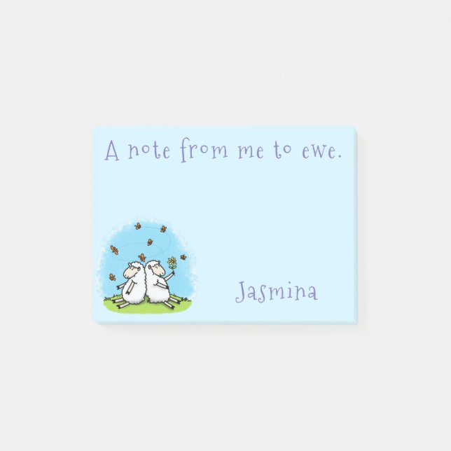 Cute sheep friends and butterflies cartoon post-it notes (Front)