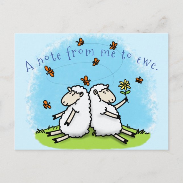 Cute sheep friends and butterflies cartoon postcard (Front)