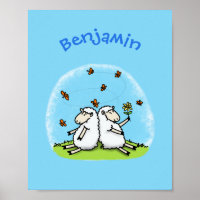 Cute sheep friends and butterflies cartoon