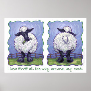 Cute Sheep Heads and Tails I Love EWE Poster