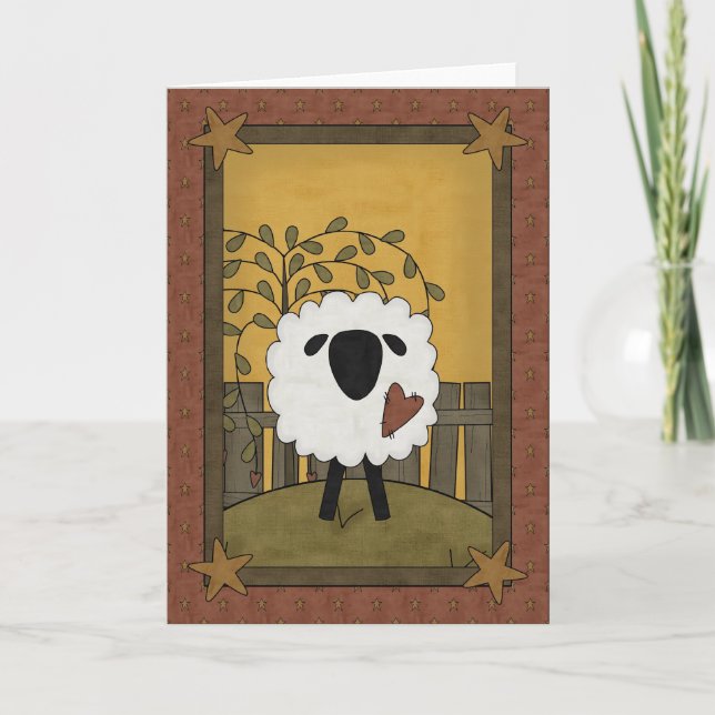 Cute Sheep Heart Love Country Scene - Blank Inside Holiday Card (Front)