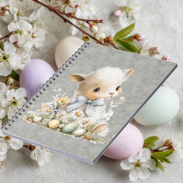 cute sheep in a meadow with flowers and Easter egg Notebook (Creator Uploaded)
