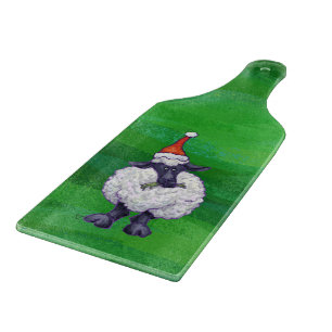 Cute Sheep in Santa Hat On Green Cutting Board