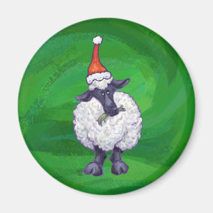 Cute Sheep in Santa Hat On Green Magnet
