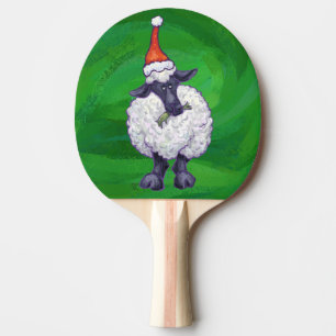 Cute Sheep in Santa Hat On Green Ping Pong Paddle