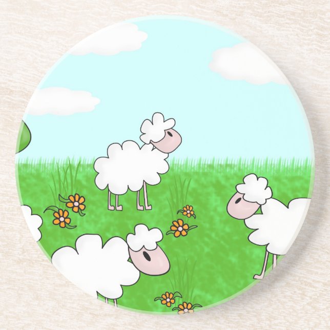 Cute Sheep Kids Illustration Coaster (Front)