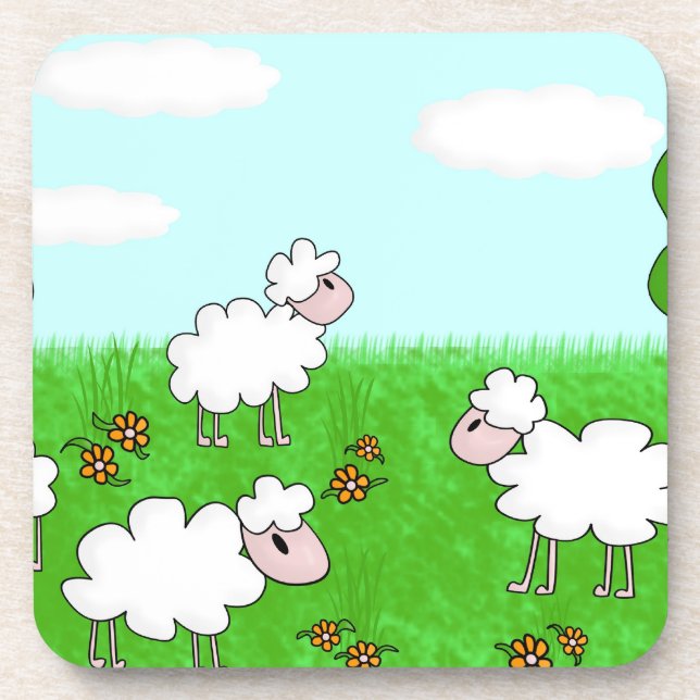 Cute Sheep Kids Illustration Coaster (Front)