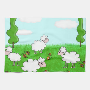 Cute Sheep Kids Illustration Tea Towel
