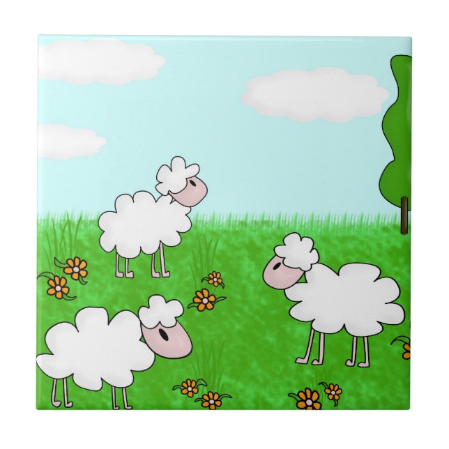 Cute Sheep Kids Illustration Tile (Front)