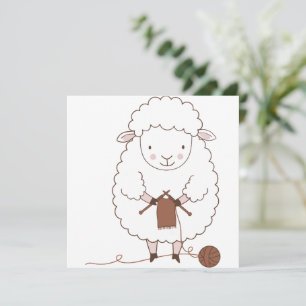 Cute Sheep Knitting Brown Wool Invitation