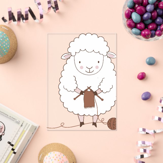 Cute Sheep Knitting Brown Yarn Acrylic Invitations (Insitu (Celebration))