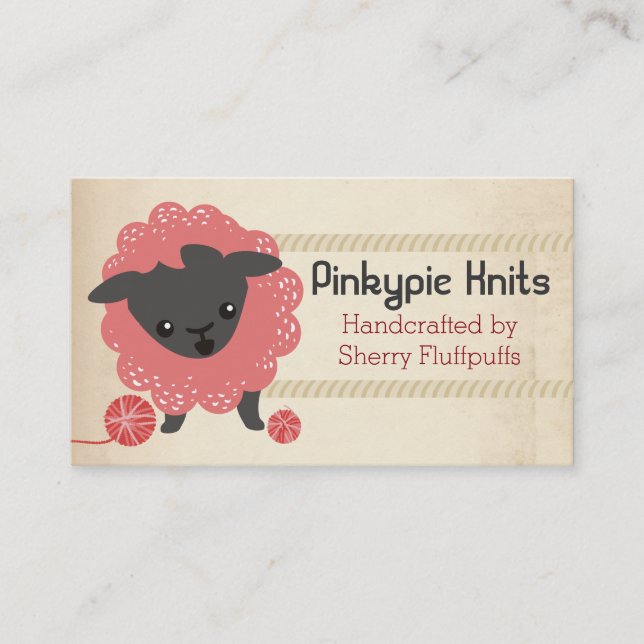 Cute sheep lamb ball of yarn knitting crochet business card (Front)