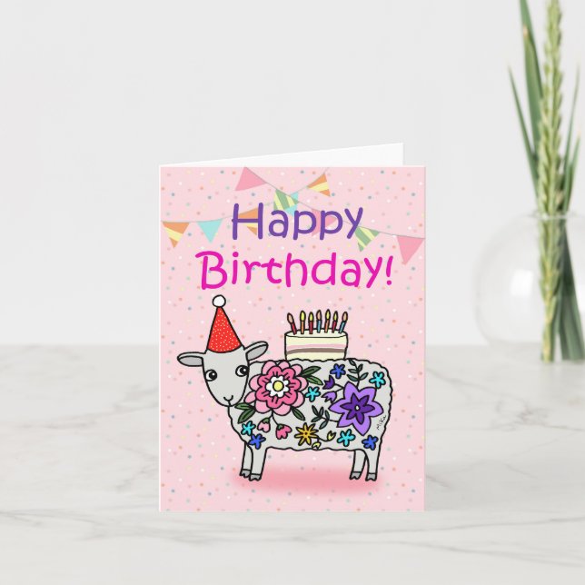 Cute Sheep Lamb Barnyard Funny Maximalist Birthday Card (Front)