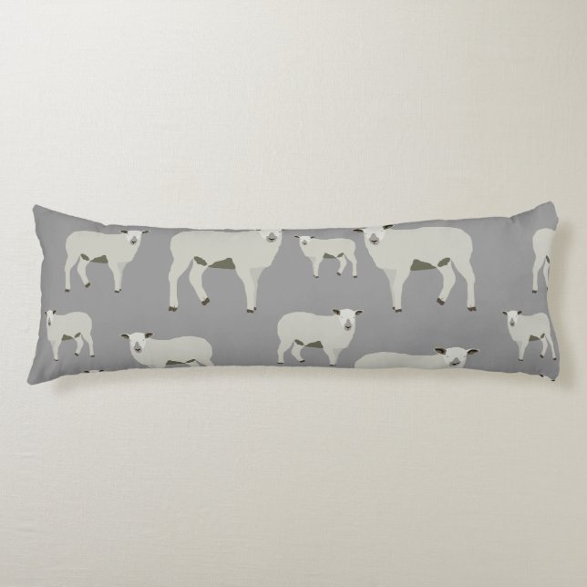 Cute Sheep & Lamb Farm Animal Pattern  Body Cushion (Front)