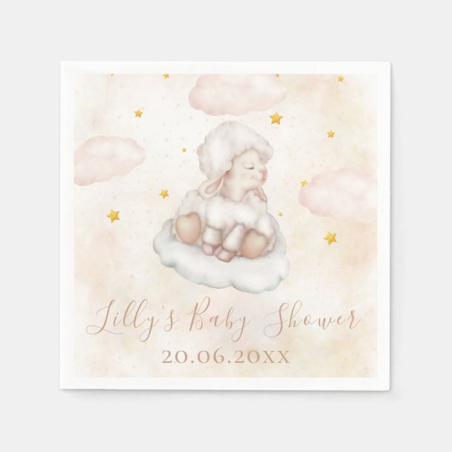 Cute Sheep Little Lamb Pinky Dust star Baby Shower Napkin (Front)