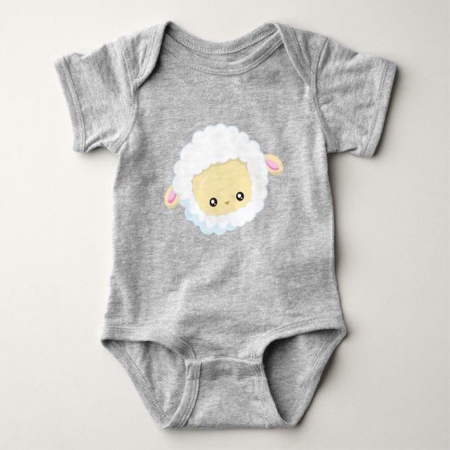 Cute Sheep, Little Sheep, Baby Sheep, White Sheep Baby Bodysuit (Front)