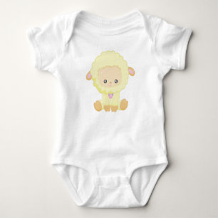 Cute Sheep, Little Sheep, Baby Sheep, Yellow Sheep Baby Bodysuit
