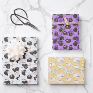 cute sheep lovers tiled party wrapping paper sheet
