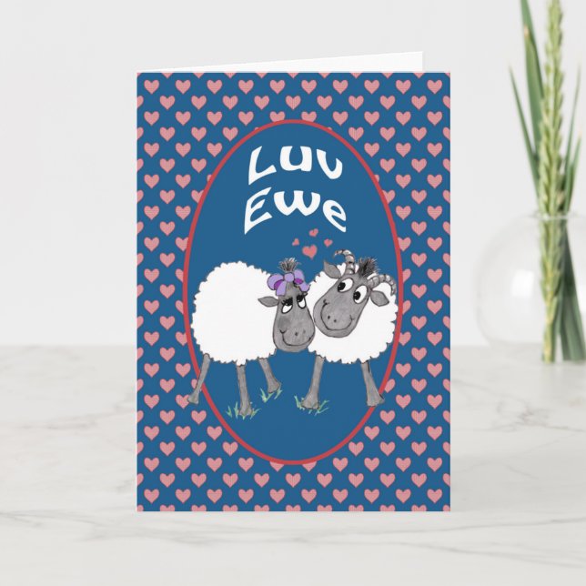 Cute Sheep, Luv Ewe Romantic Greeting Card (Front)