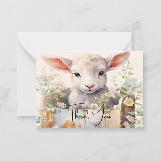 Cute Sheep Nestled In A Box Thank You Card (Front)