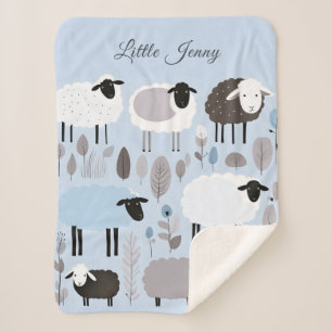 Cute Sheep Pastel Blue Colours Minimal Personalise Sherpa Blanket