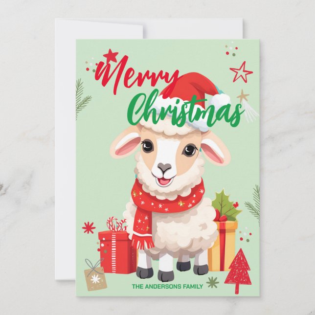 Cute sheep RAM santa Christmas Holiday Family name (Front)