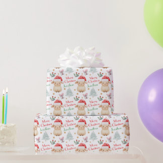 Cute Sheep Santa Hat Christmas Tree Wrapping Paper