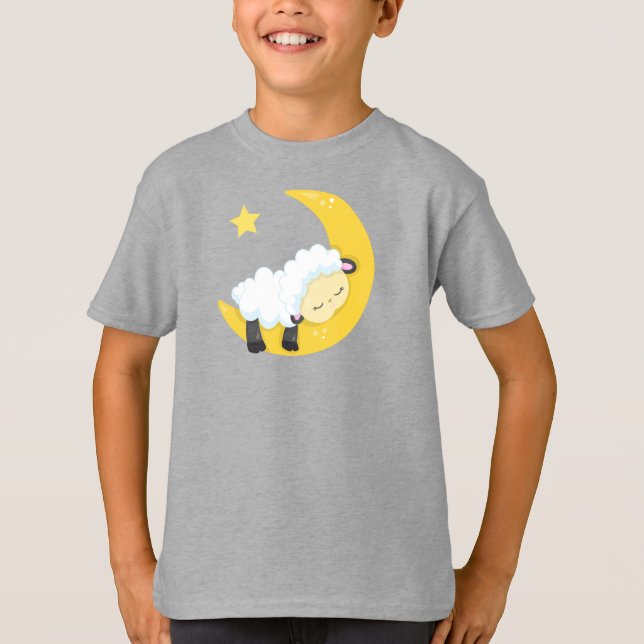 Cute Sheep, Sleeping Sheep, Moon, Stars, Sleepy T-Shirt (Front)