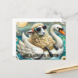 Cute Sheep Swan Floatie Have a Wonderful Vacation Postcard