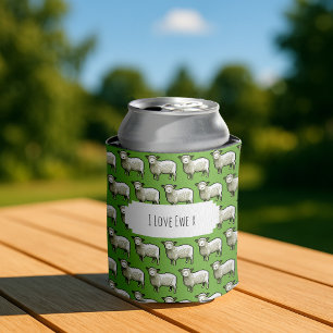 Cute Sheep White & Woolly Flock Pixel Art Pattern Can Cooler