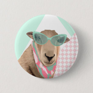 Cute Sheep With Glasses 6 Cm Round Badge