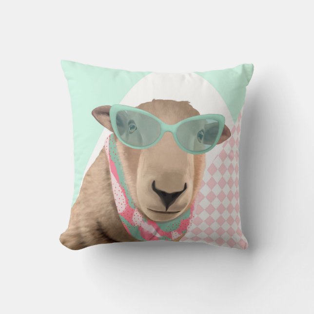 Cute Sheep With Glasses  Cushion (Front)