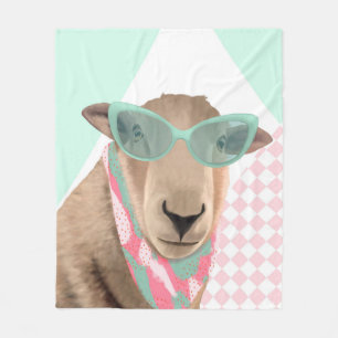 Cute Sheep With Glasses Fleece Blanket