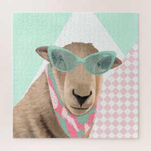 Cute Sheep With Glasses Jigsaw Puzzle