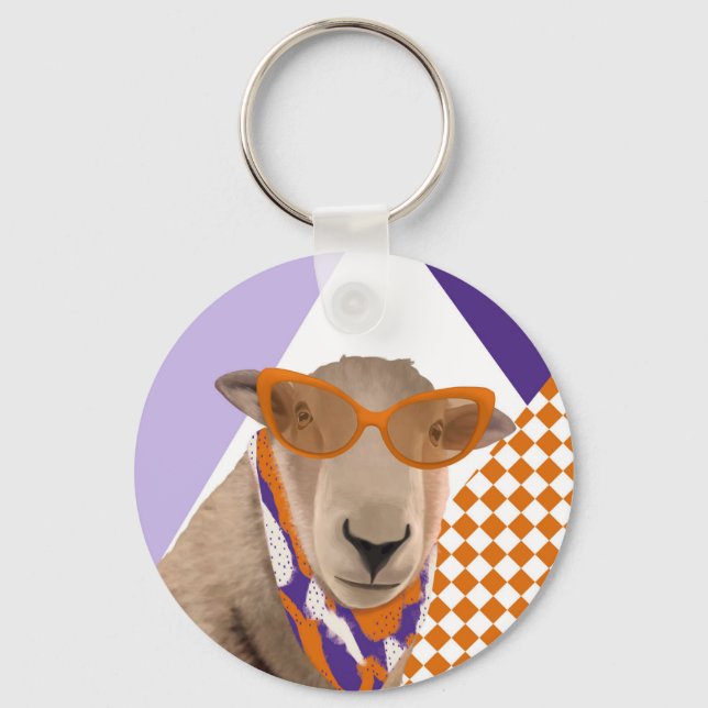 Cute Sheep With Glasses  Key Ring (Front)