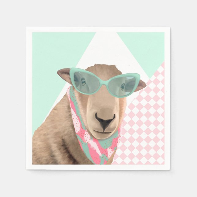 Cute Sheep With Glasses  Napkin (Front)
