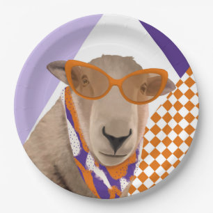 Cute Sheep With Glasses Paper Plate
