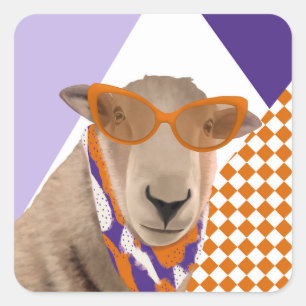 Cute Sheep With Glasses Square Sticker