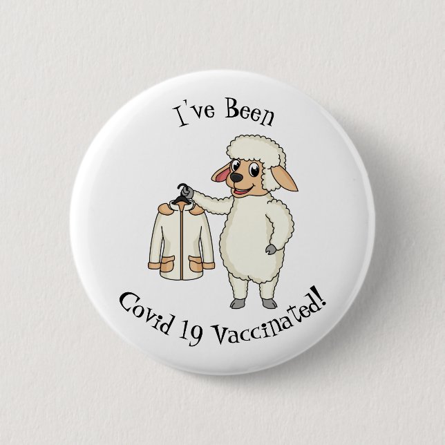 Cute sheep with jacket cartoon  6 cm round badge (Front)