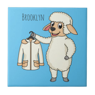 Cute sheep with jacket cartoon ceramic tile